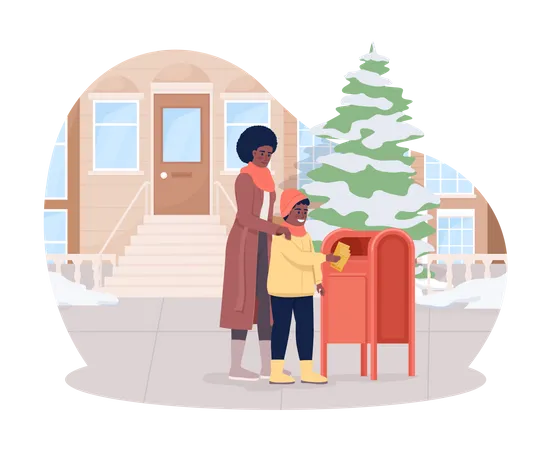 Mother and son send mail  Illustration