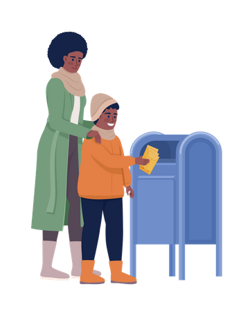 Mother and son sending mail  Illustration