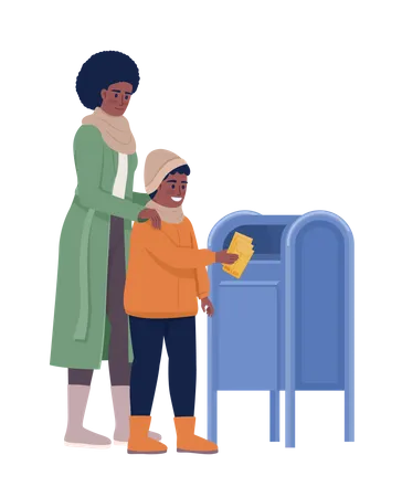 Mother and son sending mail  Illustration