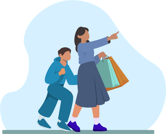 Mother and son shopping  Illustration