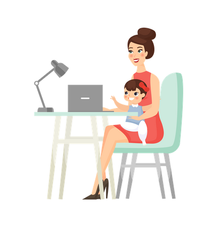 Mother and son using laptop  Illustration