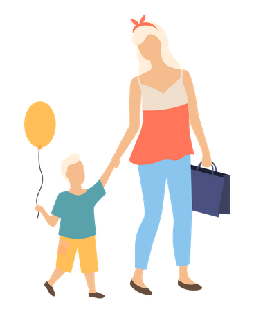 Mother and son walking  Illustration