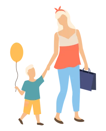 Mother and son walking  Illustration
