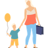 mother and son walking illustration