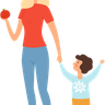 illustrations for mother and son walking