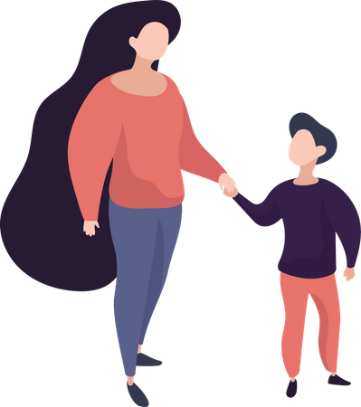 Mother and son walking together  Illustration