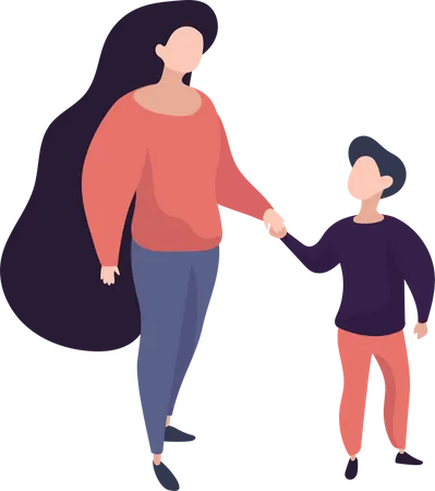 Mother and son walking together  Illustration