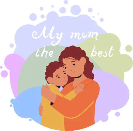 Tender Portrait Capturing A Mother Character Embrace Around Her Child Their Faces Touching Softly In Serene Contentment Enveloped In A Warm Loving Hug Cartoon People Vector Illustration Illustration
