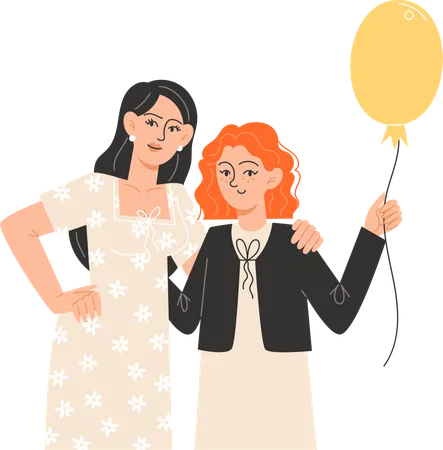 A Mother And A Teenage Daughter Are Standing Next To Each Other Illustration