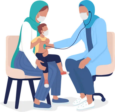 Mother and toddler visiting pediatrician  Illustration