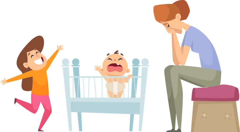 Mother annoyed by kids  Illustration