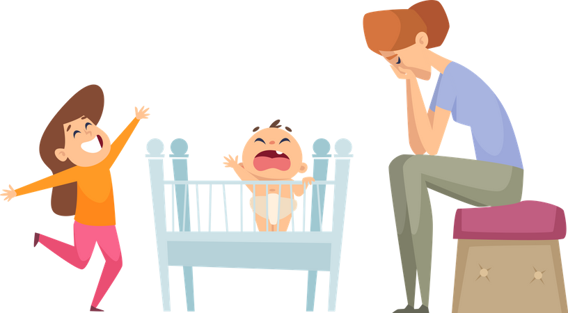 Mother annoyed by kids  Illustration