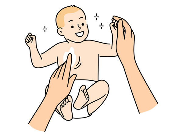 Mother applying lotion to baby skin Illustration