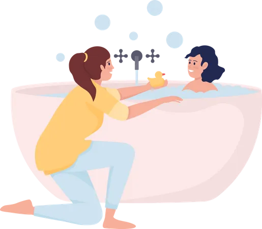 Mother bathing her daughter  Illustration