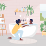 mother bathing her son illustrations