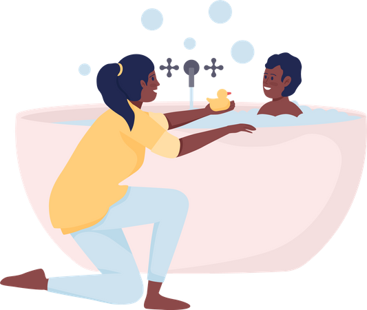 Mother bathing her son  Illustration