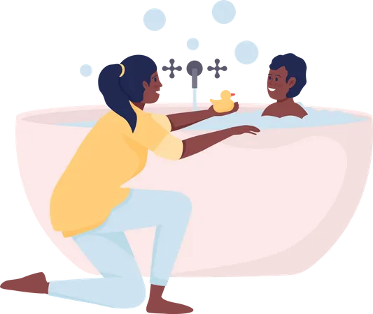 Mother bathing her son  Illustration