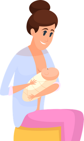 Mother breastfeeding her newborn baby Illustration