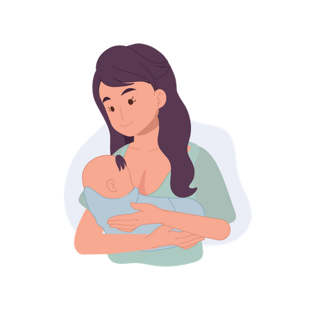 Mother breastfeeding her newborn baby  Illustration