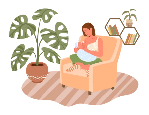 Mother breastfeeding her newborn baby  Illustration