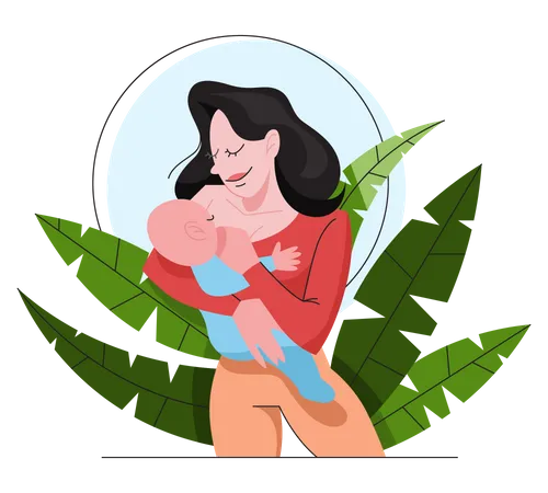 Mother breastfeeding her newborn baby  Illustration