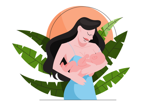 Mother breastfeeding her newborn baby  Illustration