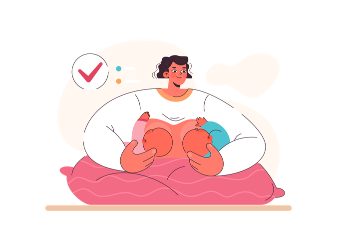 Mother breastfeeds her twin babies  Illustration