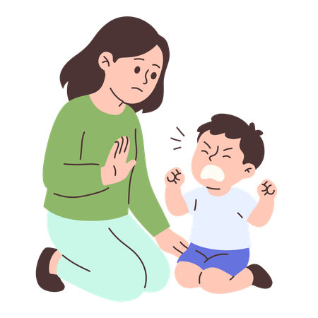 Mother calming down  crying child in  difficult moment  Illustration