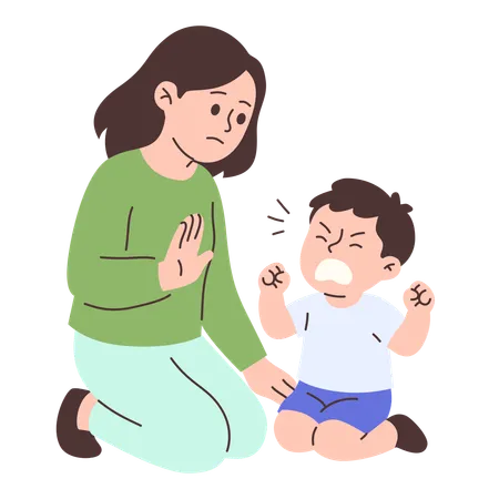 Mother calming down  crying child in  difficult moment  Illustration