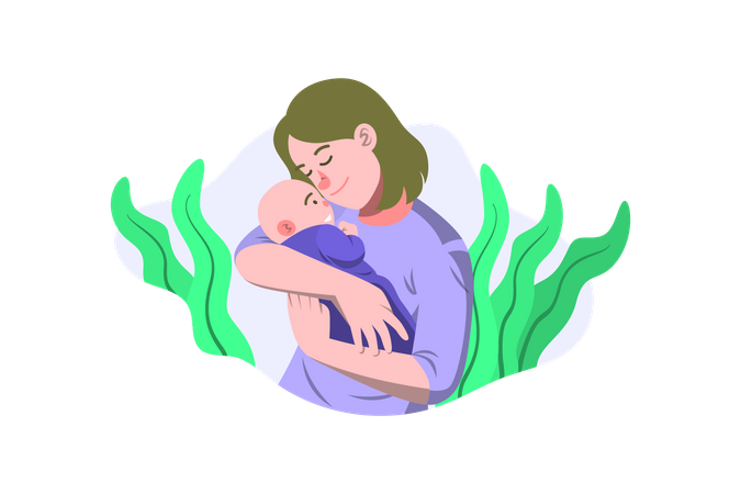 Mother caring newborn baby  Illustration