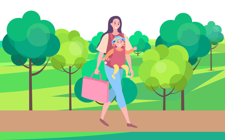 Mother carries her baby on her chest  Illustration