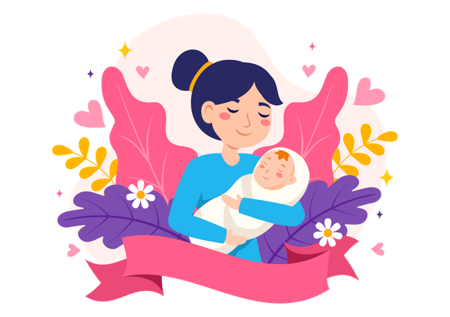 Mother carrying baby  Illustration