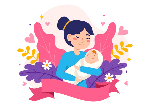 Mother carrying baby  Illustration