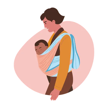 Mother carrying baby in carrier  Illustration