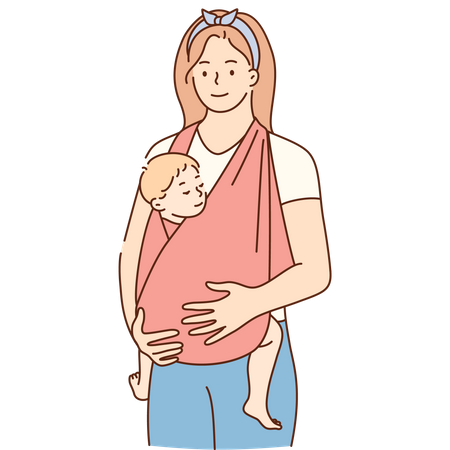 Mother carrying boy  Illustration