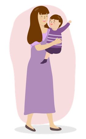 Mother carrying her son  イラスト