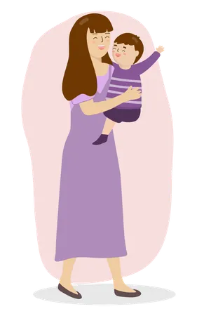 Mother carrying her son  イラスト
