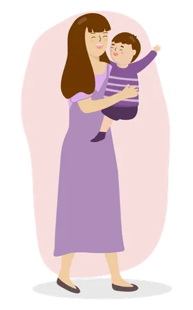 Mother carrying her son  Illustration