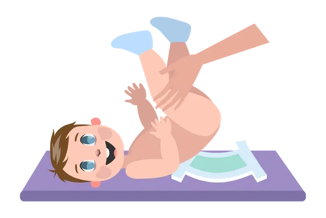 Mother change diaper for a newborn child Illustration