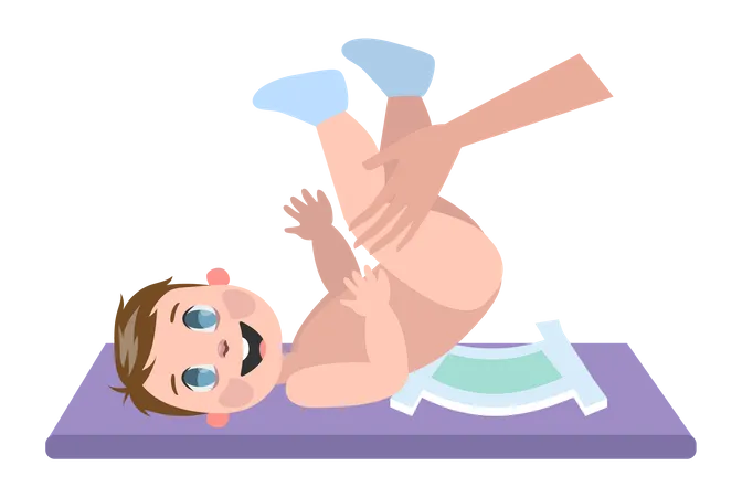 Mother change diaper for a newborn child  Illustration