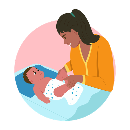 Mother changing diaper  Illustration
