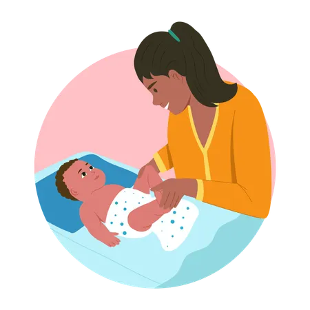 Mother changing diaper  Illustration