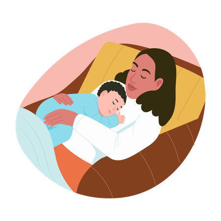 Mother child sleeping together  Illustration