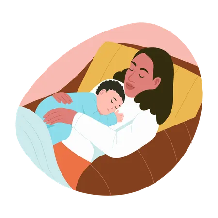 Mother child sleeping together  Illustration