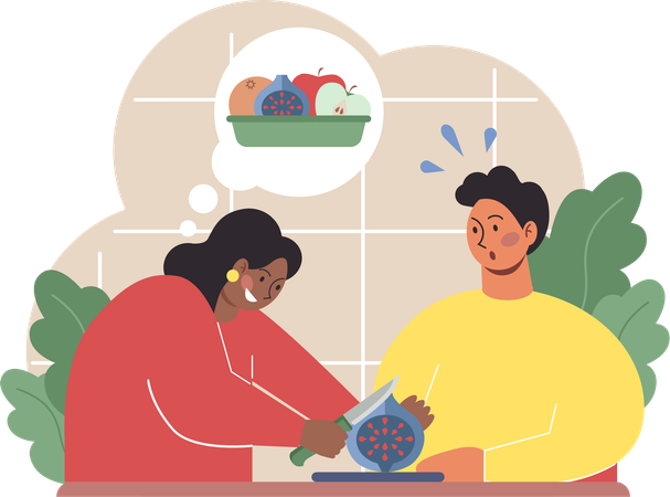 Mother chopping fruit  Illustration