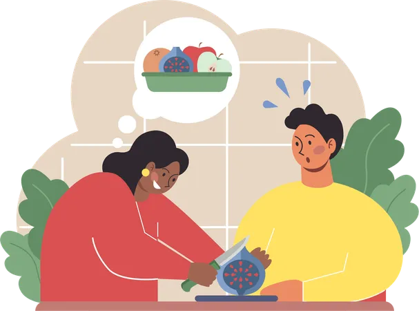 Mother chopping fruit  Illustration