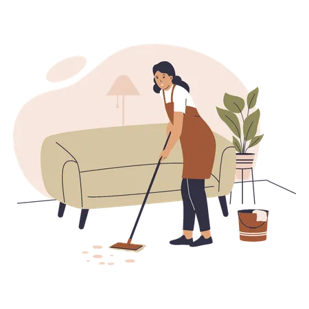 Mother cleaning dirt on the floor  Illustration