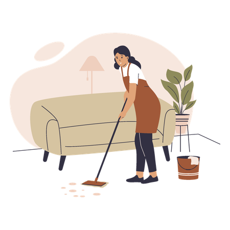 Mother cleaning dirt on the floor  Illustration