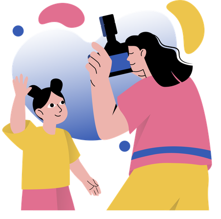 Mother clicking photo of happy child  Illustration