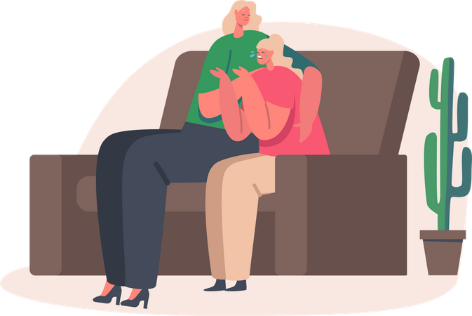 Mother comforting her daughter Illustration